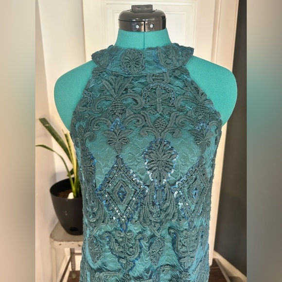 Altar'd State Teal with Blue Sequence Lace Holiday Dress Size small - Picture 2 of 11
